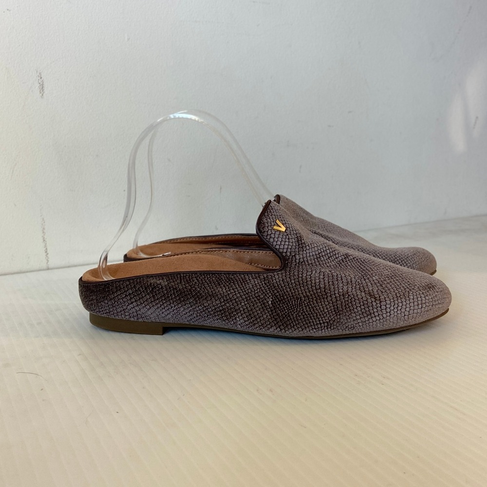Vionic Carnegie Holiday Gray Lizard Embossed Velvet Slip On Mules Womens 6.5